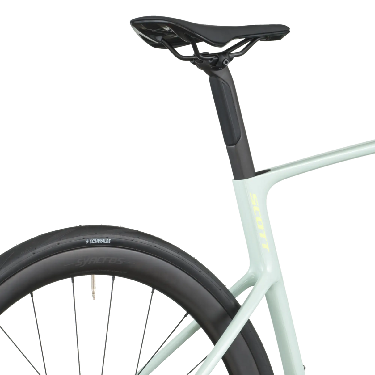 Close-up of a bicycle seat and frame on a white background