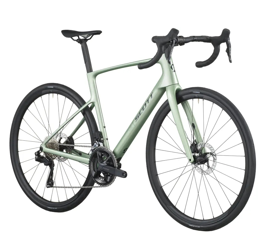 Green bicycle on a white background