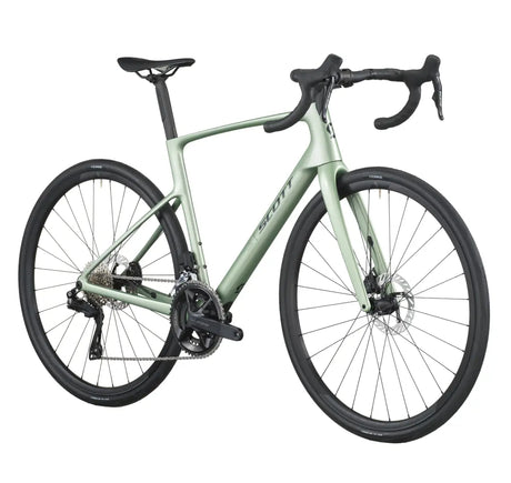 Green bicycle on a white background