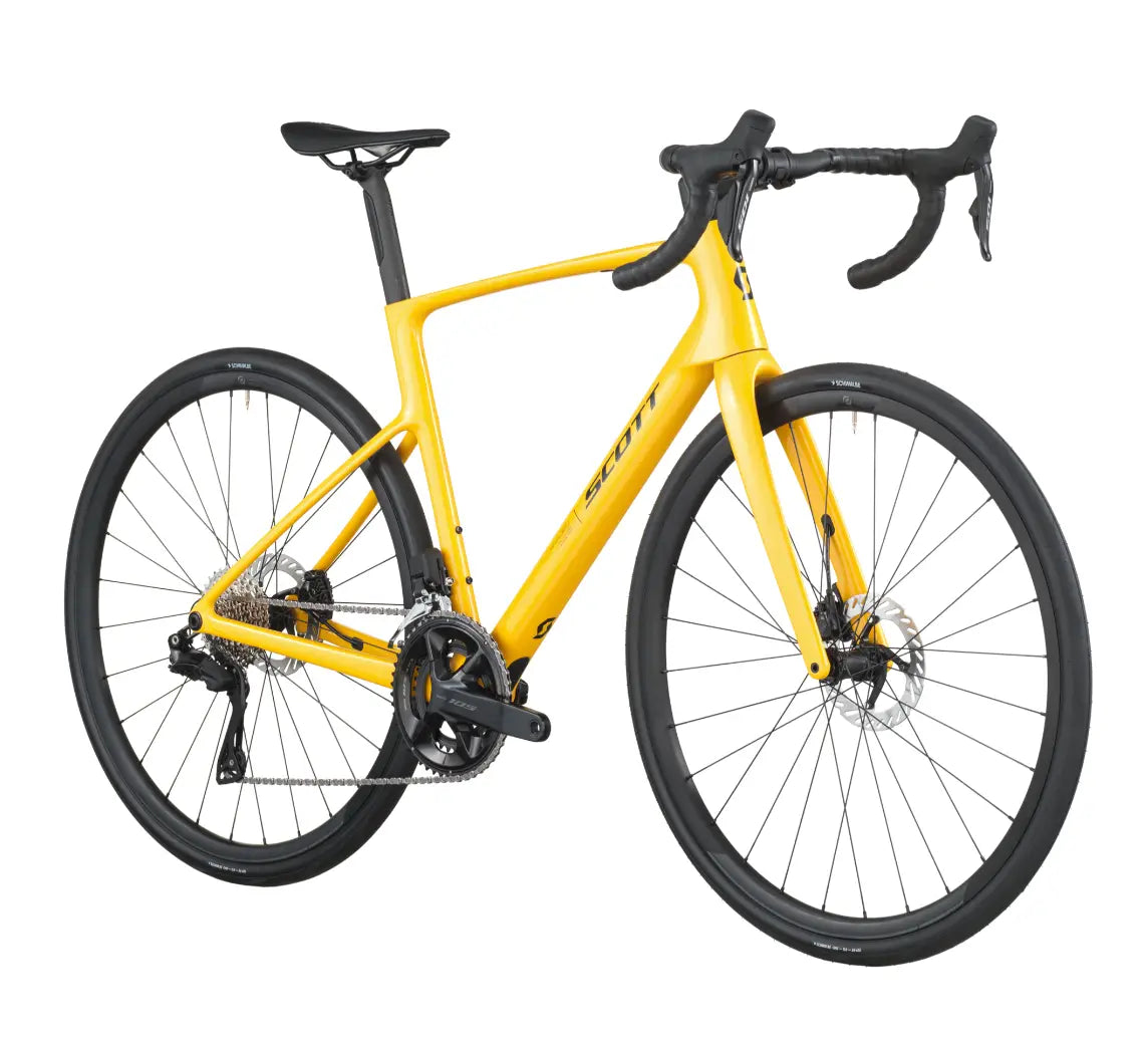 Yellow bicycle on a white background
