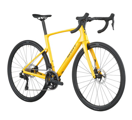Yellow bicycle on a white background