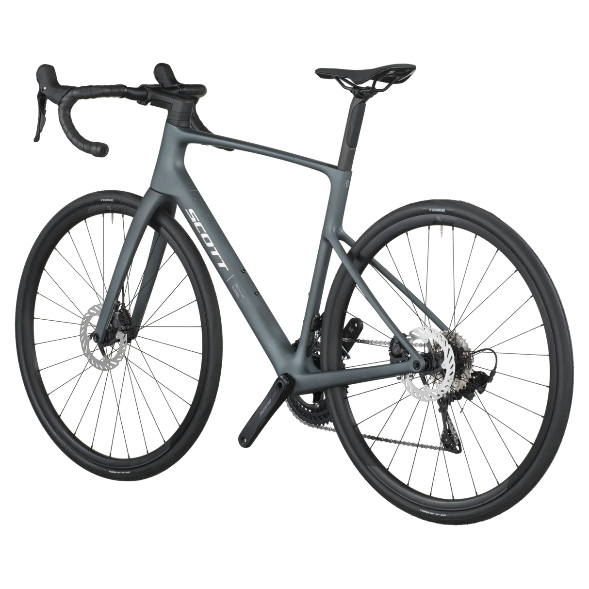 Gray bicycle with black components on a white background