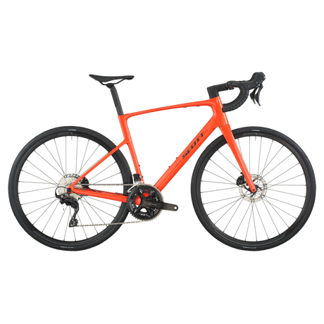 Orange bicycle on a white background
