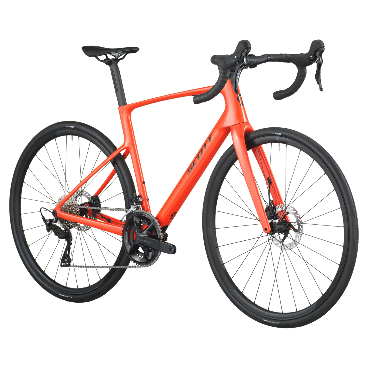 Orange bicycle on a white background