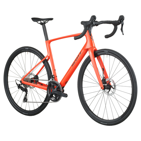 Orange bicycle on a white background