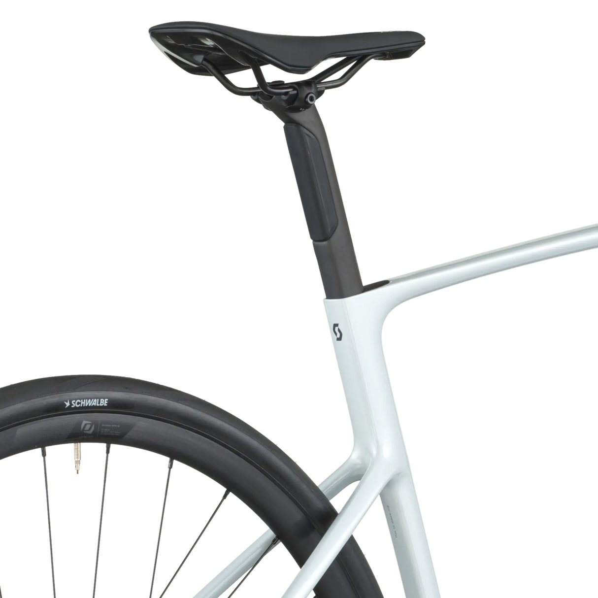 Close-up of a bicycle seat and frame on a white background