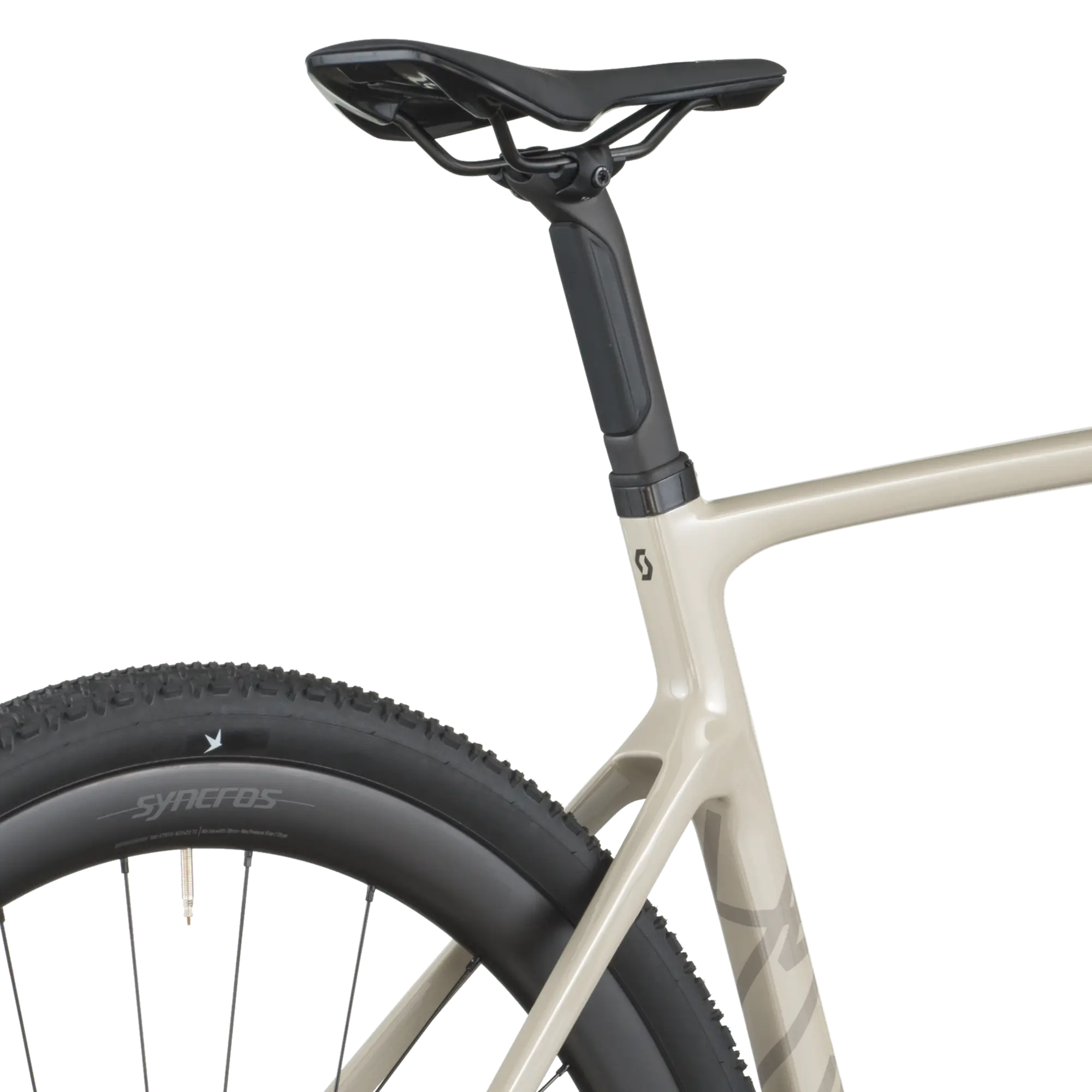 Close-up of a bicycle seat and frame on a white background