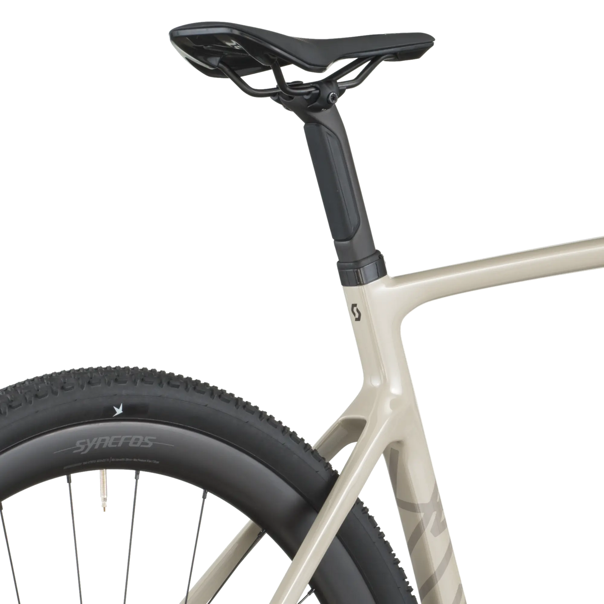 Close-up of a bicycle seat and frame on a white background