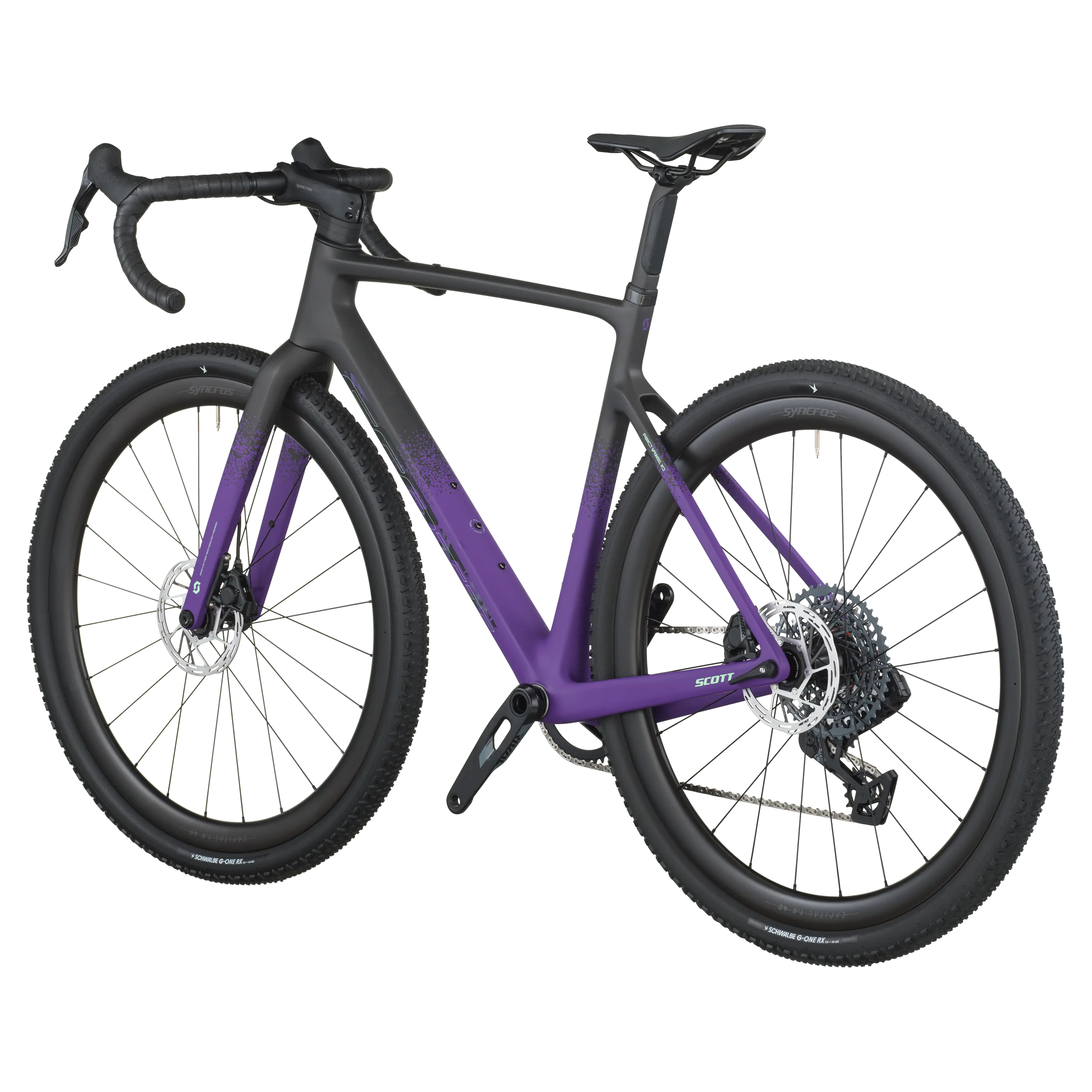 White bicycle with black components on a white background