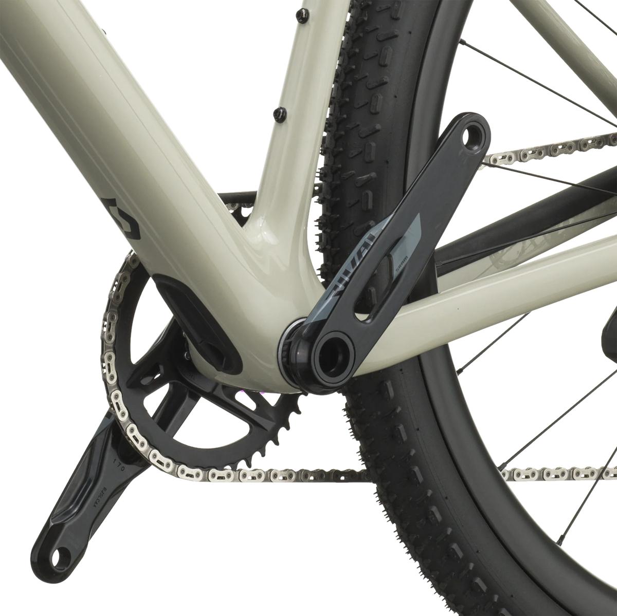 Scott Addict Gravel 30 2027 in agate grey, SRAM Rival XPLR crankset and bottom bracket