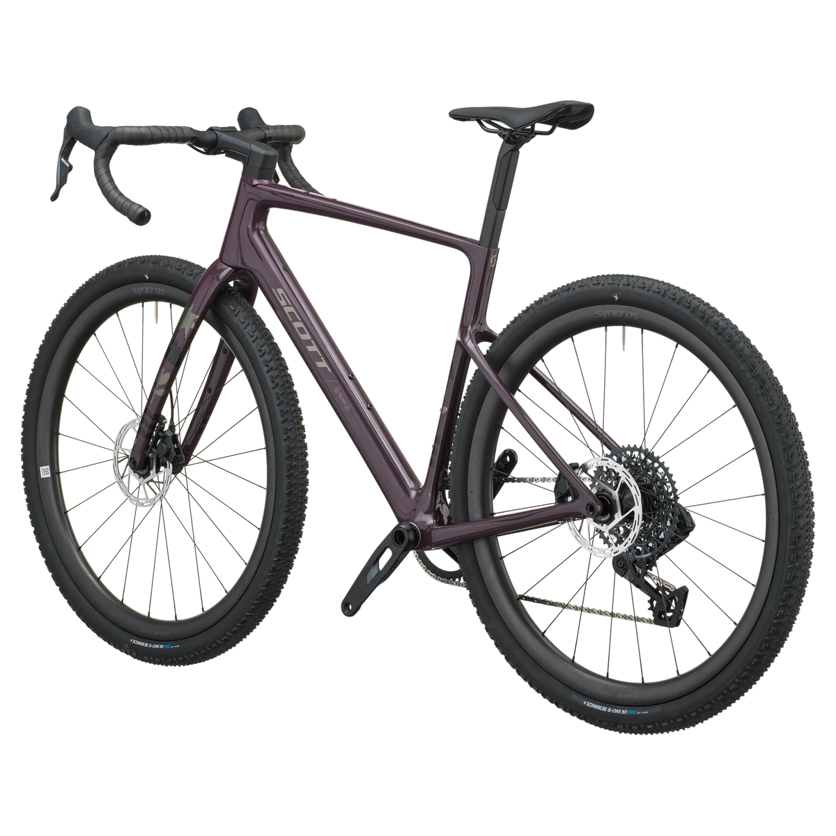 Scott Addict Gravel 30 2027 in mulberry purple, rear three-quarter view
