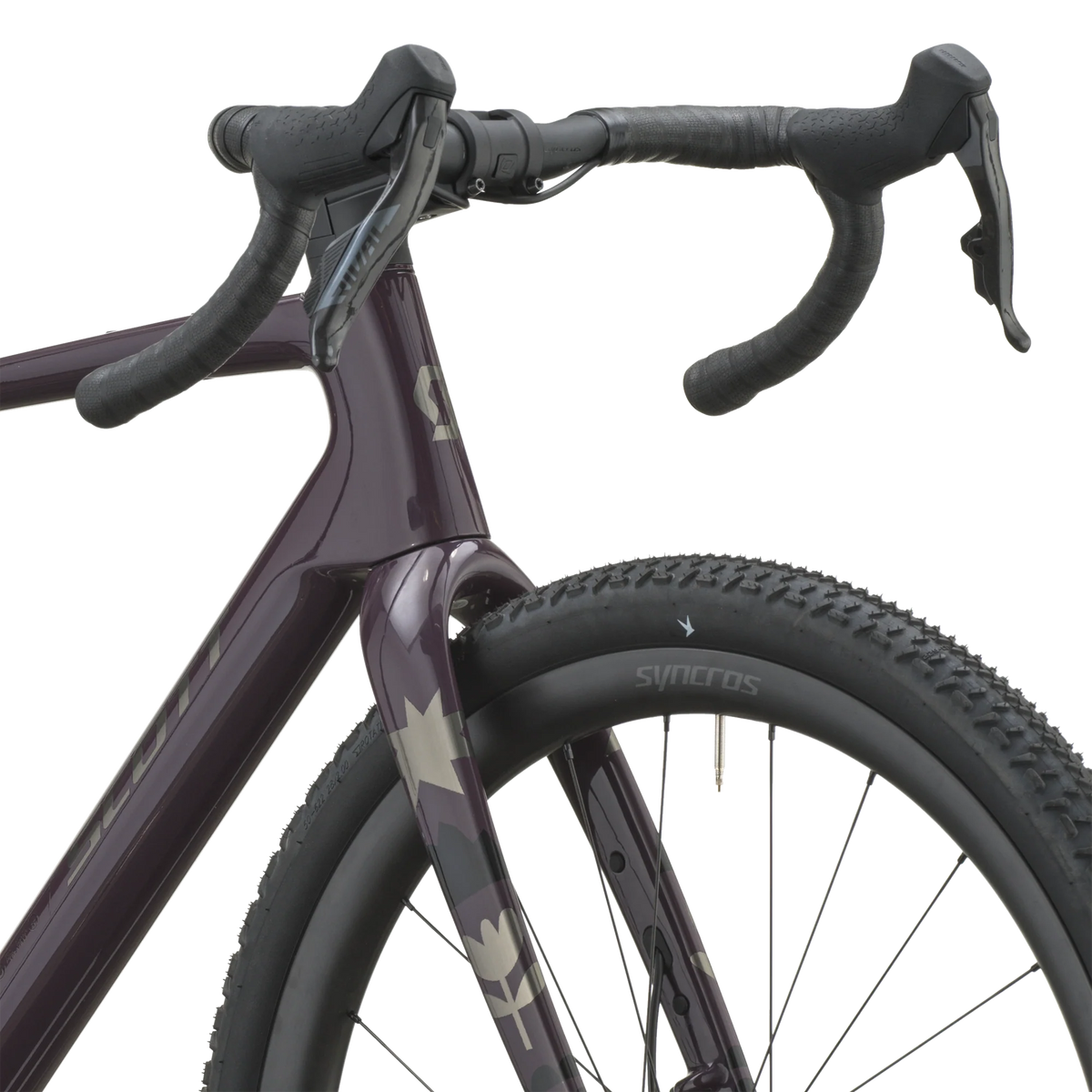 Scott Addict Gravel 30 2027 in mulberry purple, cockpit and brake hoods