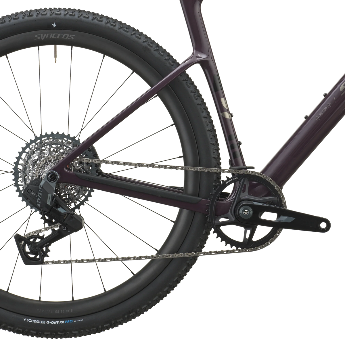 Scott Addict Gravel 30 2027 in mulberry purple, cassette and rear derailleur
