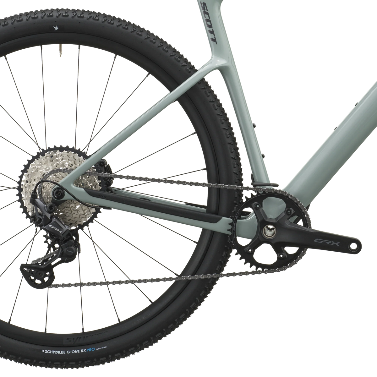 Scott Addict Gravel 40 2027 in iron grey, cassette and rear derailleur