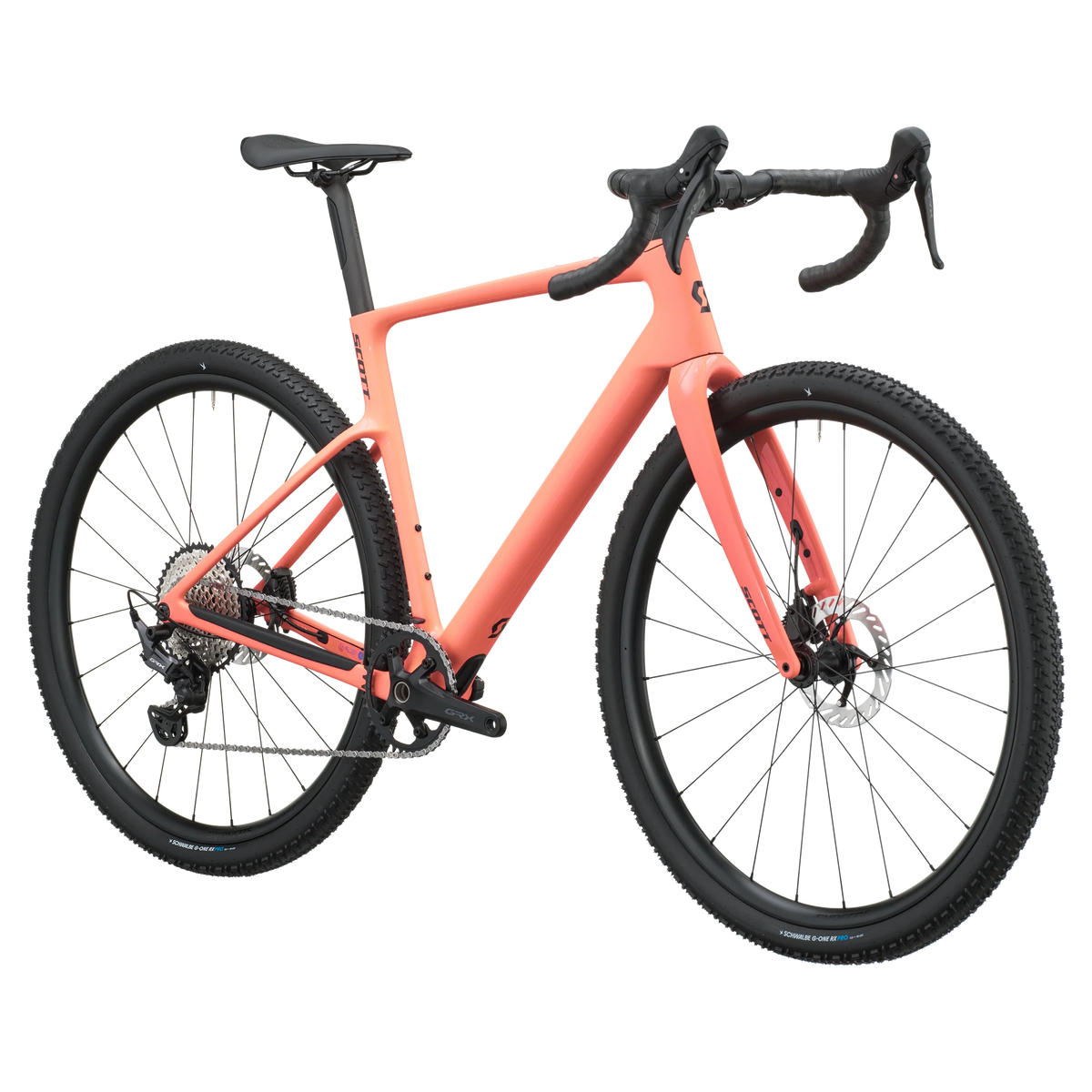 Scott Addict Gravel 40 2027 in peach pink, front three-quarter view