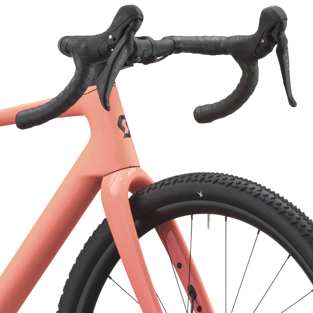 Scott Addict Gravel 40 2027 in peach pink, cockpit and brake hoods
