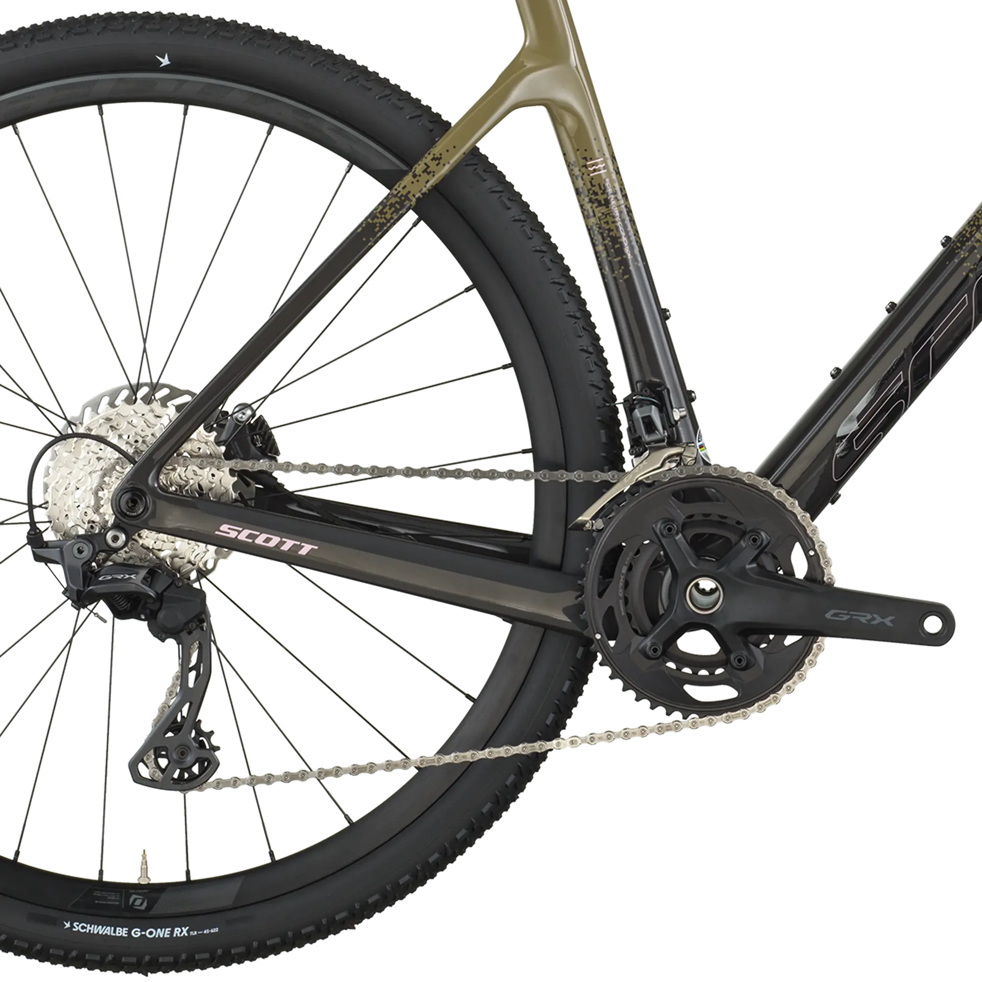 Close-up of a bicycle's rear wheel and gear system on a white background