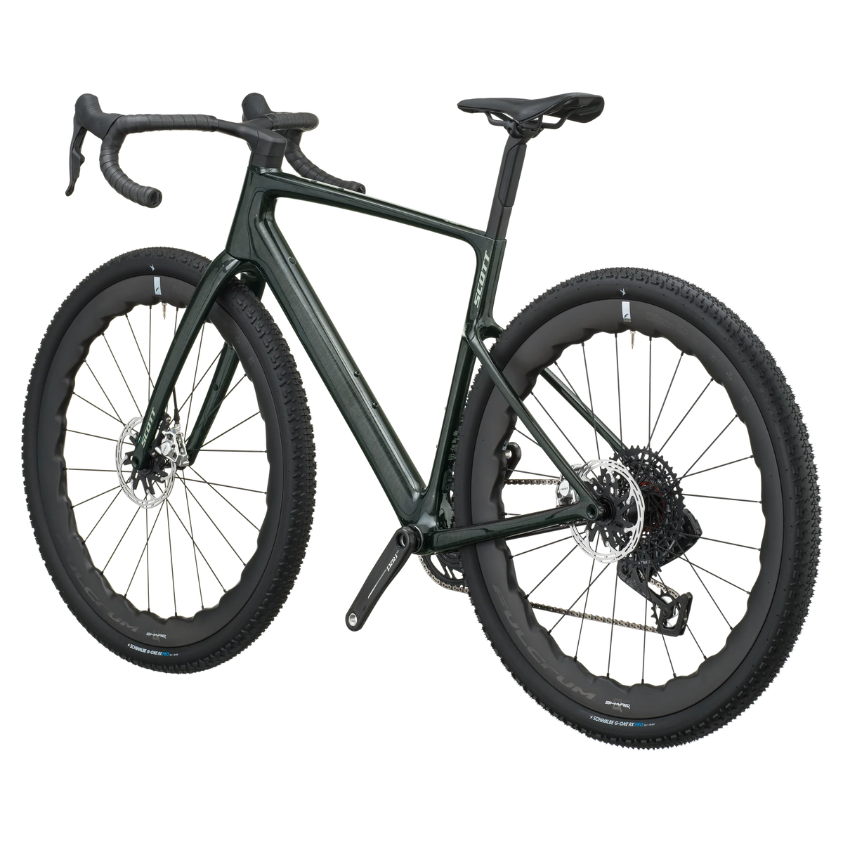 Scott Addict Gravel Premium 2027 in watery green, rear three-quarter view