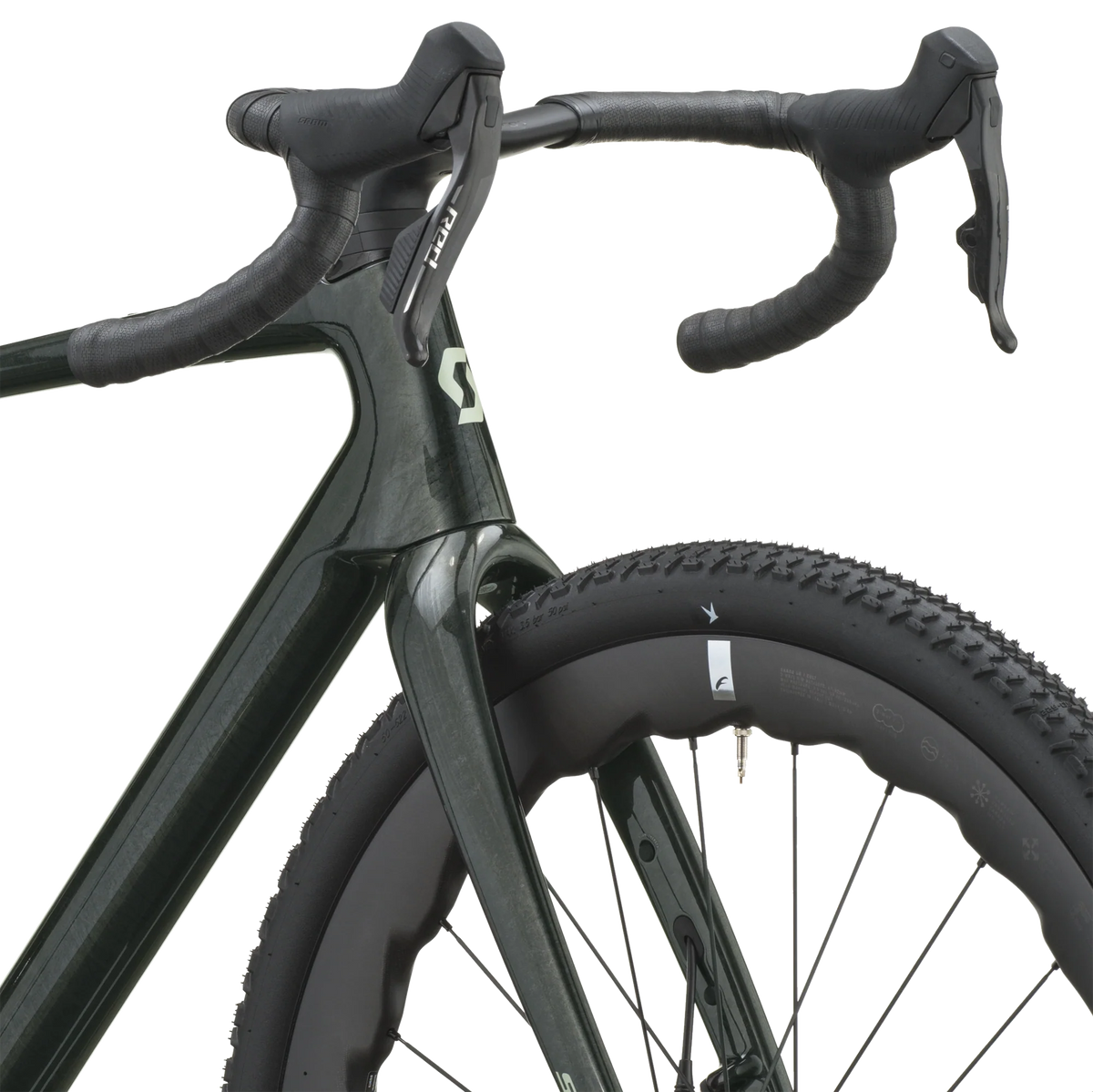 Scott Addict Gravel Premium 2027 in watery green, cockpit and brake hoods