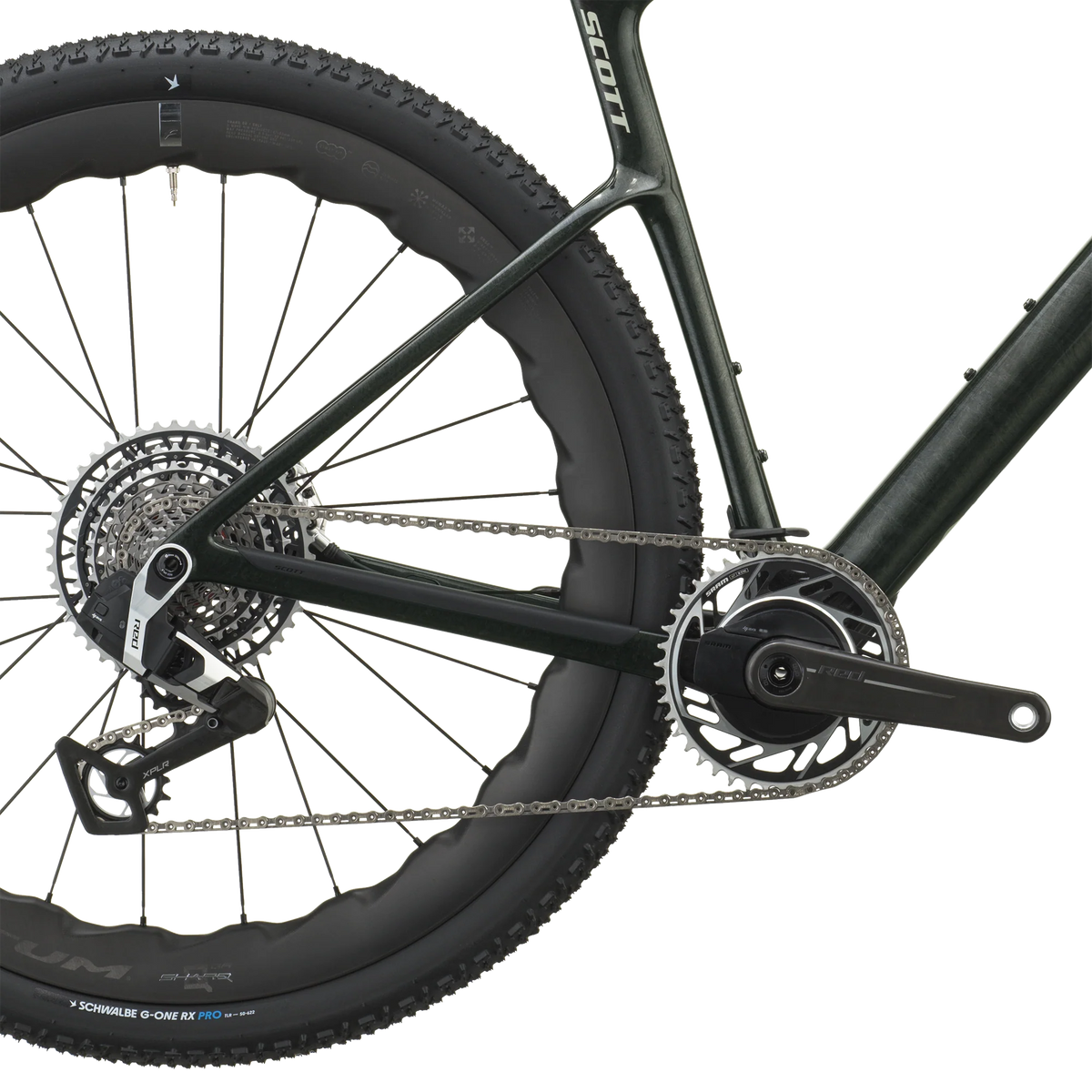 Scott Addict Gravel Premium 2027 in watery green, SRAM RED XPLR cassette and rear derailleur