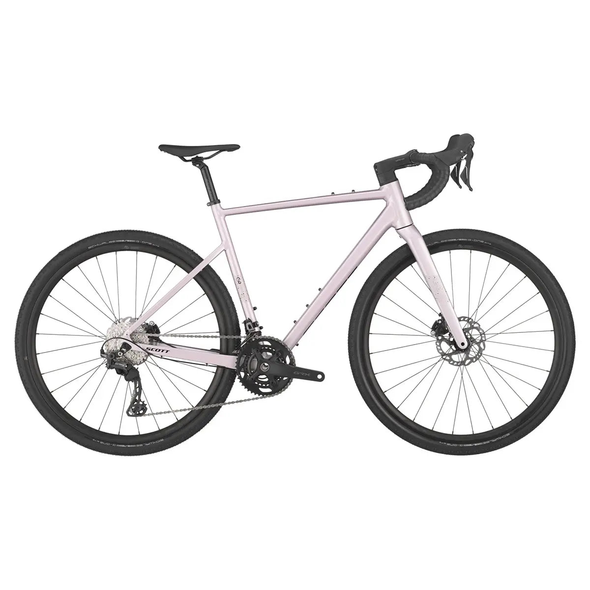 Scott Speedster Gravel 10 in light pink with black accents, designed for versatile gravel riding with a sleek and stylish frame.
