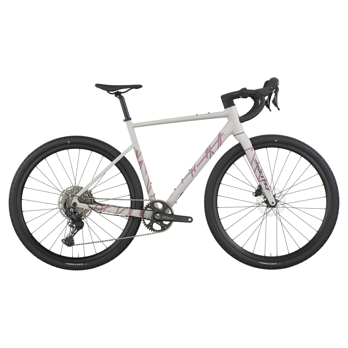 White bicycle with black components on a white background