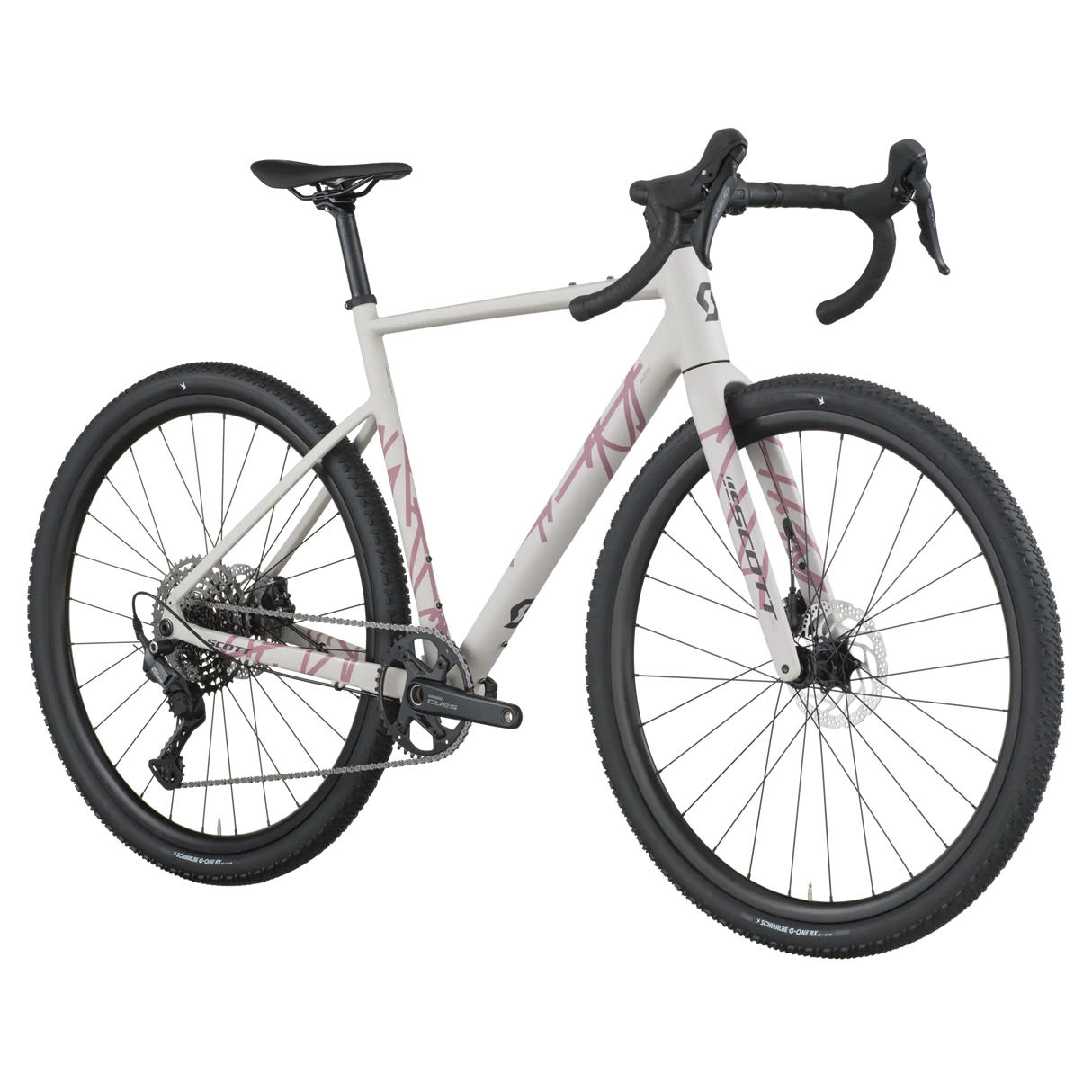 White bicycle with pink accents on a white background