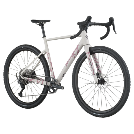 White bicycle with pink accents on a white background