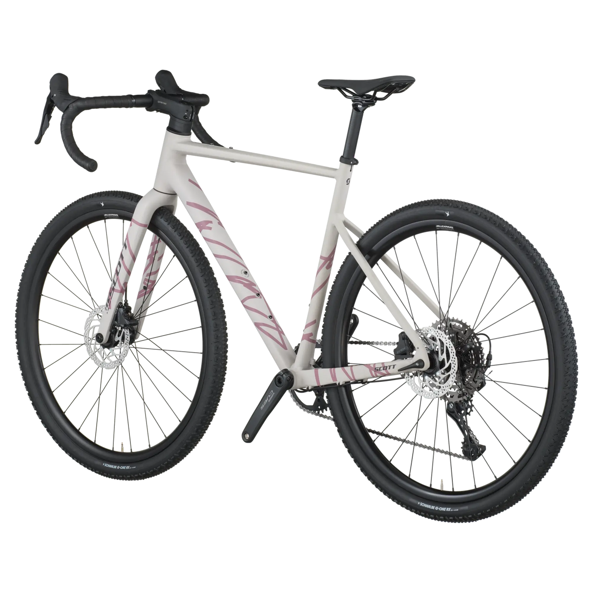 White bicycle with black components on a white background