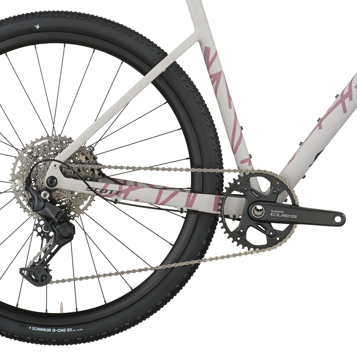 Close-up of a bicycle chain and gear system on a white background
