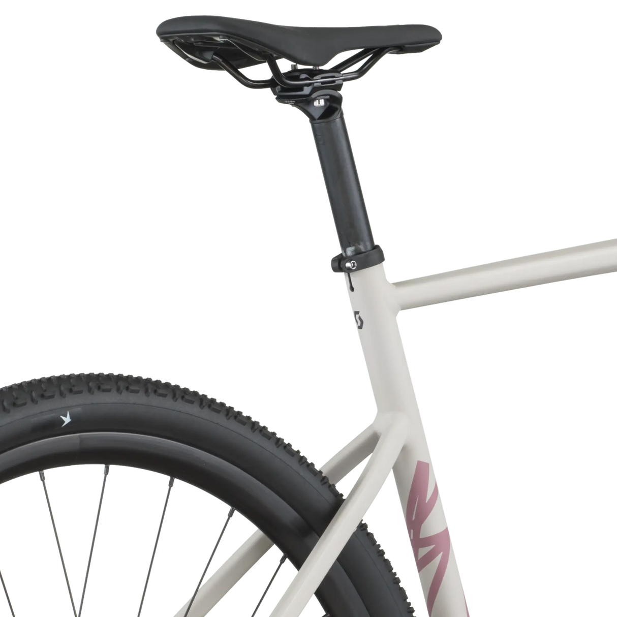 Close-up of a bicycle seat and frame on a white background