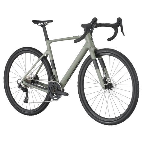 Angled side view of Scott Addict Gravel 50 showcasing lightweight frame, wide tires, and performance geometry for gravel adventures.