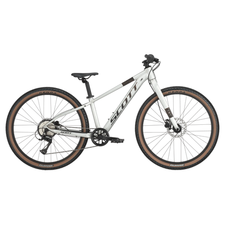 Scott Scale 600 26" Kids Bike in silver with brown Kenda tires, designed for young riders seeking performance and durability on trails.