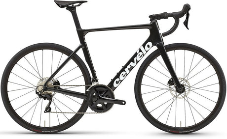 Cervelo Soloist 105 Di2 Road Bike in sleek black with white branding, built for racing and endurance with lightweight frame and Shimano Di2 components.