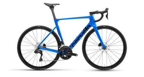 Cervelo Soloist 105 Di2 Road Bike in vibrant blue with black logo, designed for all-round speed and equipped with electronic shifting and hydraulic brakes.