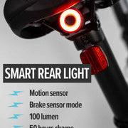 Smart rear light on estarli E20.7 Comfort Hybrid E-Bike with motion sensor and brake mode, enhancing safety for night rides.