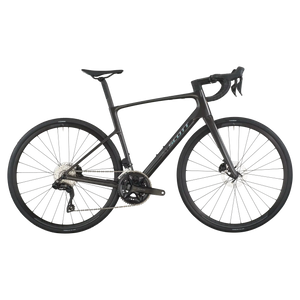 Carbon black Scott Addict 40 road bike, drive-side profile with Shimano 105 groupset and disc brakes.