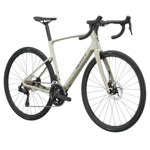 Agate grey Scott Addict 40 road bike from a front three-quarter angle showing the aero head tube and drop bars.