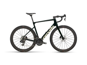 Black bicycle with 'Cervelo' branding on a white background