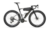 Argon 18 Anti Matter Red XPLR AXS gravel bike in iridium silver and black, side view with frame bag fitted