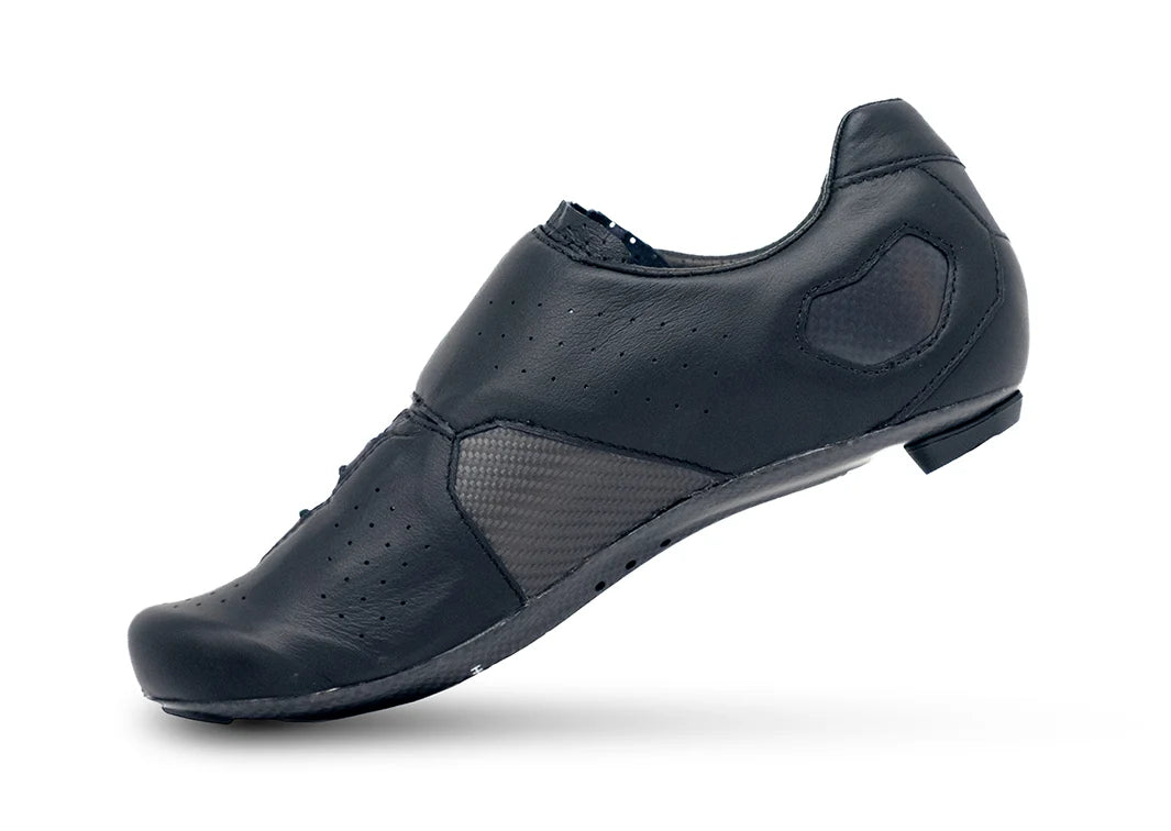 Black cycling shoe on a white background
