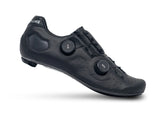 Black cycling shoe with brand logo on a white background
