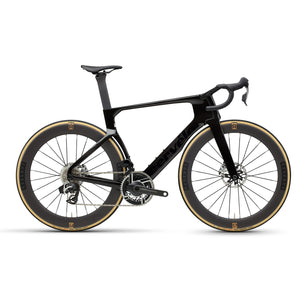 Cervélo S5 Red AXS Road Bike in black with deep-section Reserve wheels, designed for aerodynamic performance and speed in competitive cycling.
