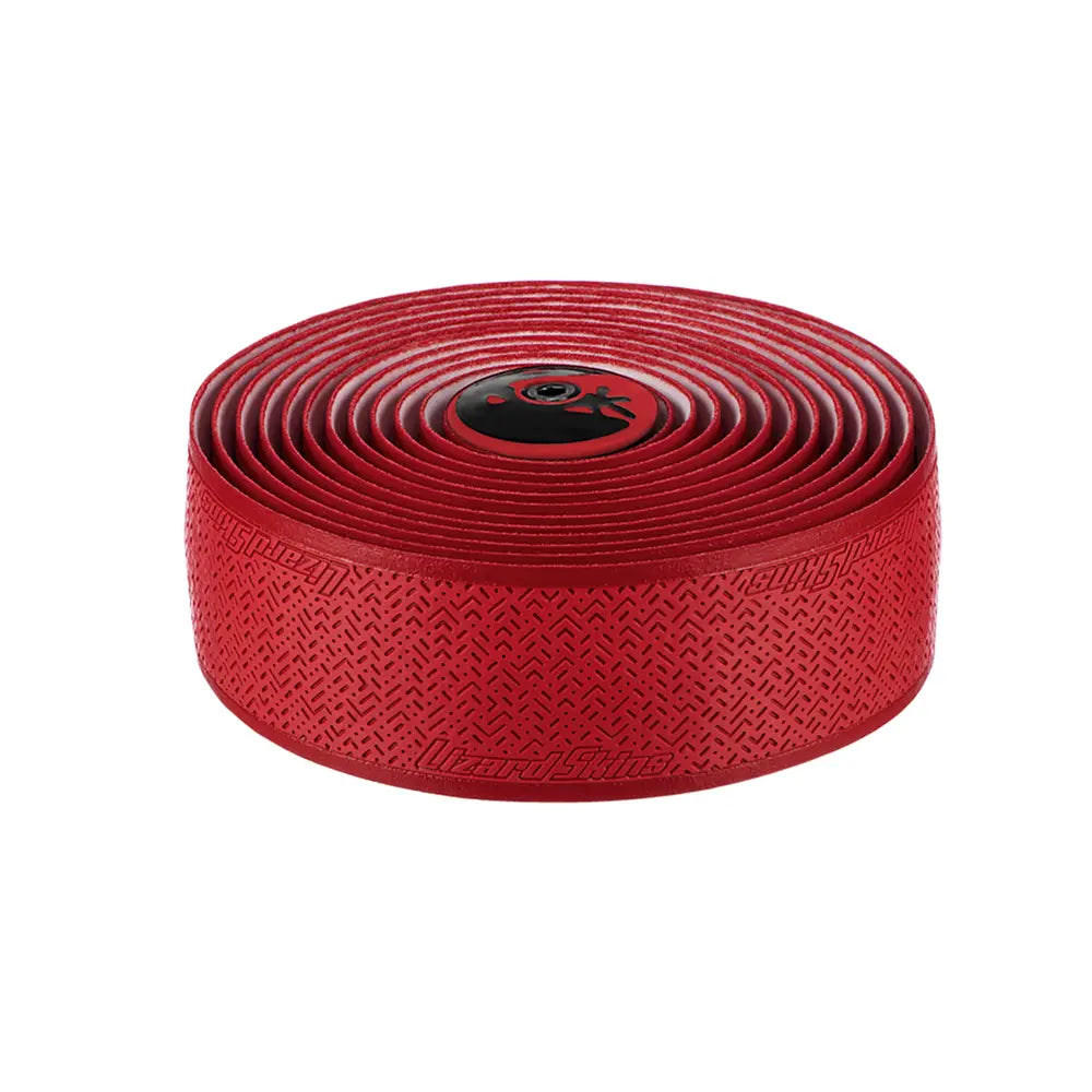 Rolled red Lizard Skins DSP V2 2.5mm Bar Tape