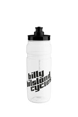 Rendered image of Bilsland Bottle Fly CLR with black cap and Billy Bilsland Cycles branding. High-performance cycling bottle for hydration.