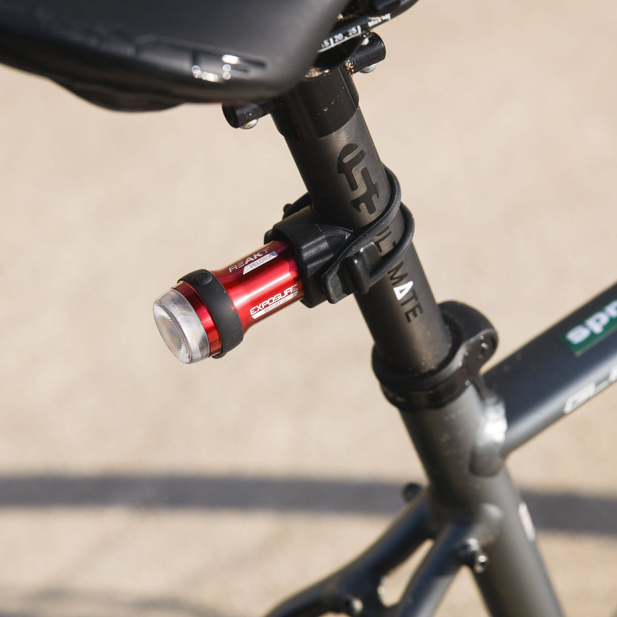 Exposure BoostR Mk3 rear light fitted to the seatpost of a bike