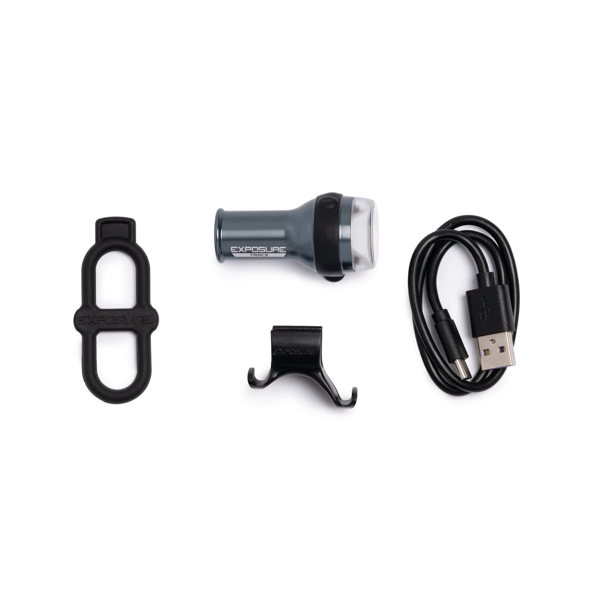 What is in the box, the Exposure Trace Mk4 with its handlebar bracket, rubber strap and USB-C cable