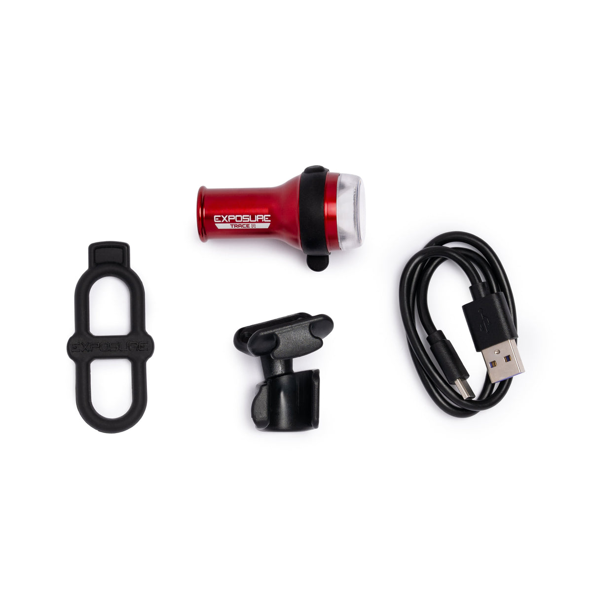 What is in the box, the Exposure TraceR Mk4 with its seatpost bracket, rubber strap and USB-C cable