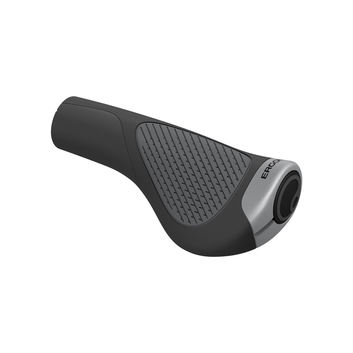 Ergon GP1 Evo handlebar grip in black and grey, showing the ergonomic wing that supports the palm