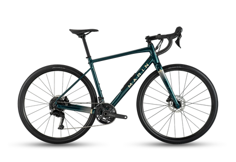 Marin Gestalt 1 gravel bike in metallic teal green, full side view on a white studio background